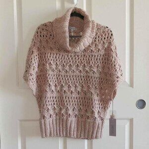 Jennifer Lopez Cap Sleeve Open Weave Shimmer Cowl Neck Sweater